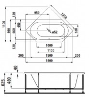 Laufen SOLUTIONS vana šestihranná 1900x900x625 mm, konstrukce, bílá   H2255210000001